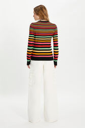 Striped long-sleeved crew-neck sweater Multico striped back worn view