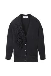 Cardigan laine fleur en relief femme Noir vue de face
