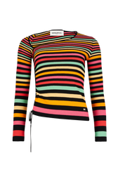 Striped long-sleeved sweater with asymmetric collar Multico striped front view