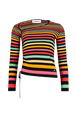 Striped long-sleeved sweater with asymmetric collar Multico striped front view