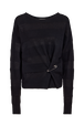 Pull col rond à manches longues en crochet coton ajouré Noir vue de face
