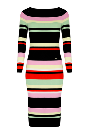 Women Multicolor Striped Maxi Dress Black front view