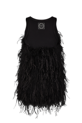 Short dress in jersey and feathers Black back view