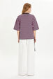 Striped short-sleeved crew-neck T-shirt Pink/black back worn view