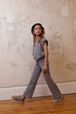 Ribbed Knit Girl Top Grey front worn view