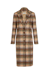 Manteau motif tartan en laine brossé Carreaux écru/lilas vue de face