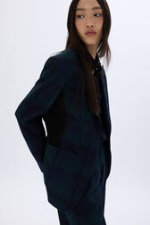 Menswear-inspired tartan blazer Check navy green details view 1