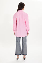 Striped poplin shirt Ecru/pink back worn view