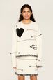 Women Charms Intarsia Wool Sweater Ecru front worn view