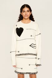 Women Charms Intarsia Wool Sweater Ecru front worn view