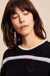 Pull ajouré rayé multicolore femme Bleu nuit vue de détail 2