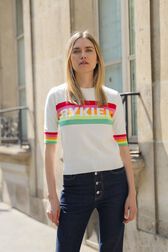 Knitted Short Sleeve Sweater White front worn view