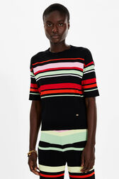 Women Multicolor Striped Boxy Cut Top Black details view 1