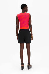 Women Two-Colour Sleeveless Top Striped fuchsia/coral back worn view
