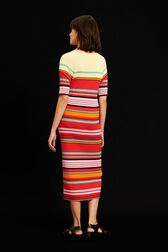 Women Colorblock Short Sleeve Long Dress Red back worn view