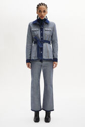 Belted Denim Jacket Raw front worn view