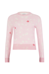 Long-sleeved crew-neck sweater Doll pink front view