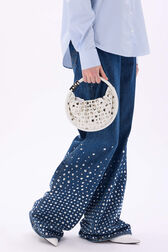 Sac Domino mini en cuir et studs Blanc vue portée de dos
