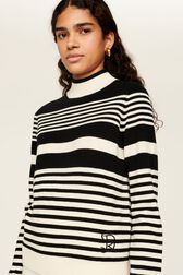 Pull col montant rayé femme Raye noir/blanc vue de détail 3