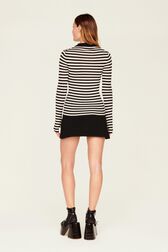 Women Multicoloured Striped Rib Sock Knit Sweater Black/white back worn view