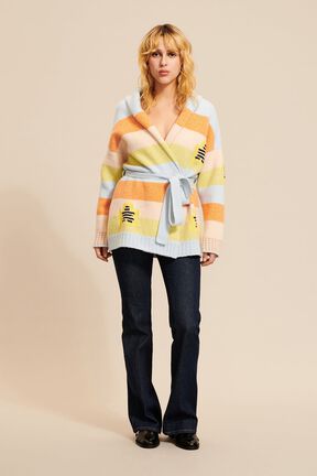 Cardigan ceinturé rayé multicolore pastel femme Multico vue de détail 2