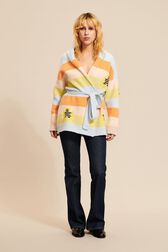Women Multicolor Pastel Striped Belted Cardigan Multico details view 2