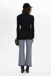 Long-Sleeved V-Neck Cardigan Black back worn view