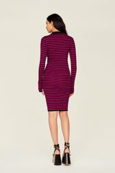 Robe longue chaussette rayée femme Raye noir/fuchsia vue portée de dos
