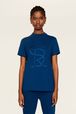Women Cotton Jersey T-shirt Prussian blue front worn view