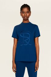 Women Cotton Jersey T-shirt Prussian blue front worn view