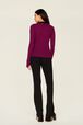 Women Multicoloured Striped Rib Sock Knit Sweater Black/fuchsia back worn view