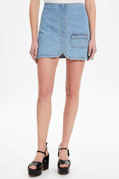 Women Denim Mini Skirt Stonewashed indigo details view 1