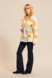 Women Multicolor Pastel Striped Belted Cardigan Multico front worn view