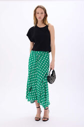 Jupe midi en viscose imprimé étoile Stars green vue portée de face