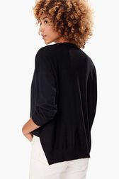 Pull en laine femme Raye noir/ecru vue portée de dos