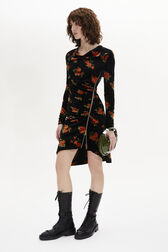 Robe courte asymétrique en jacquard de velours Orange vue de détail 1