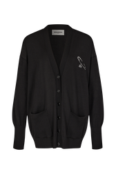 Cardigan in merino and silk Black front view