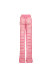 Women Striped Openwork Lace Trousers Pink back view