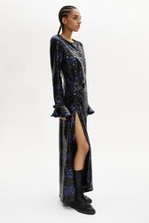 Robe longue dos nu en sequins rayés Silver/navy vue de détail 1