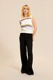 Women Multicolor Striped Openwork Tank Top Ecru front worn view