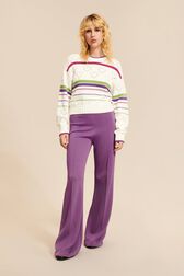Women Multicolor Striped Openwork Sweater Ecru front worn view