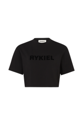 T-shirt crop col rond manches courtes Noir vue de face