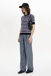 Striped Short-Sleeved Crew Neck Sweater Striped black/lilac details view 1