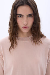 Short-sleeve sweater with rhinestone neckline Peach details view 2