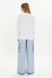Heart charm crew-neck sweater Ecru back worn view