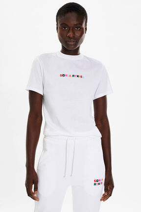 T-shirt coton multicolore signature femme Blanc vue de détail 1