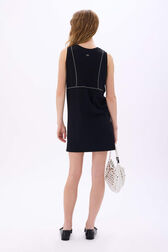 Trompe l'oeil sleeveless dress Black back worn view