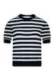 Sweater manches courtes Poor Boy rayé femme Raye noir/baby blue vue de face