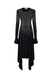 Studded dress in asymmetrical jersey Black front view