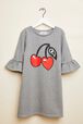 Cherry Print Girl Short Dress Grey front view